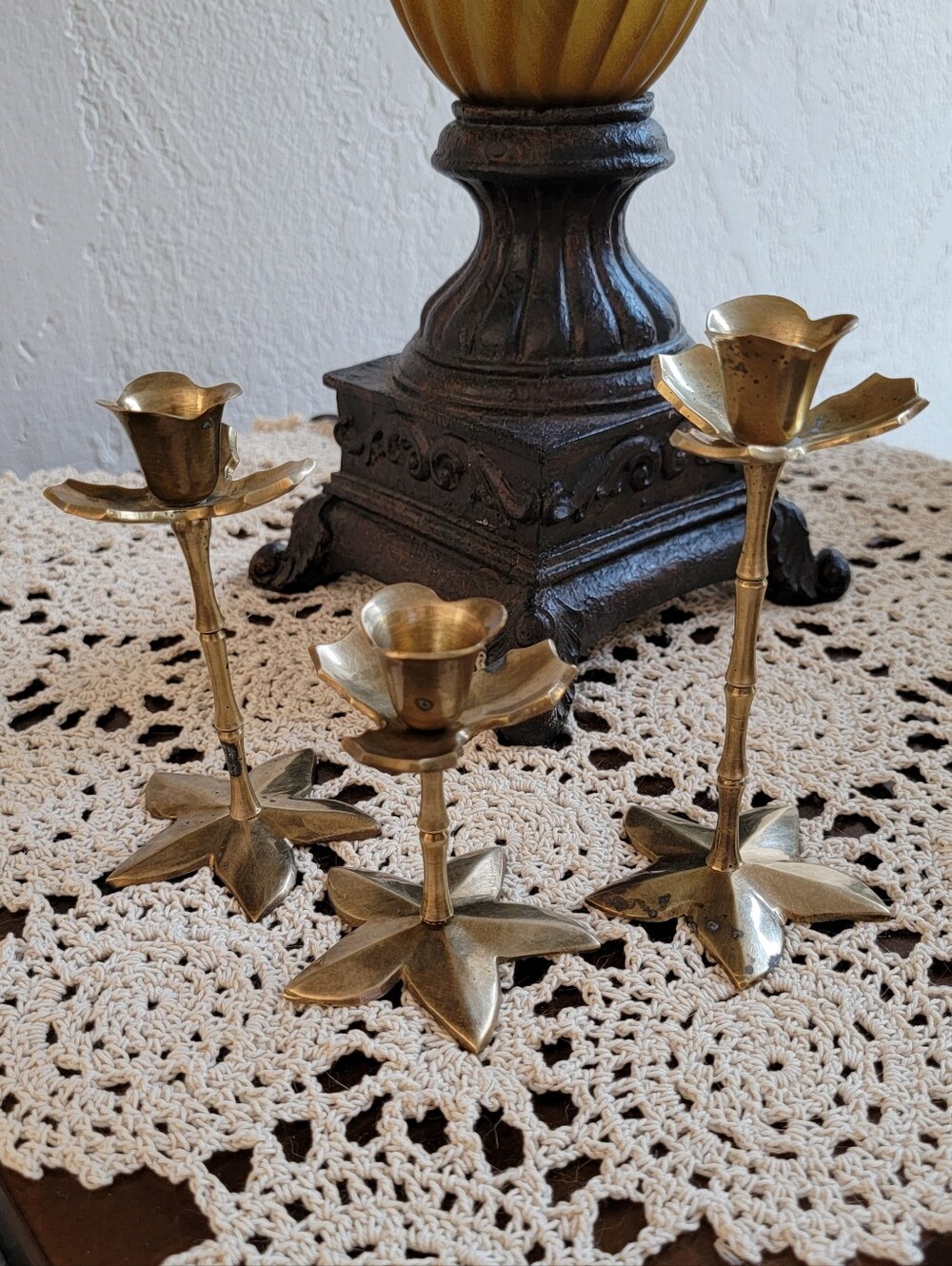 Set of 3, Vintage India Solid Brass Candle Holders - Picture 2 of 15